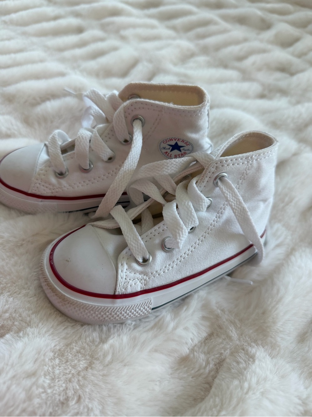 Converse Kids White High-Top Sneakers with Red Trim